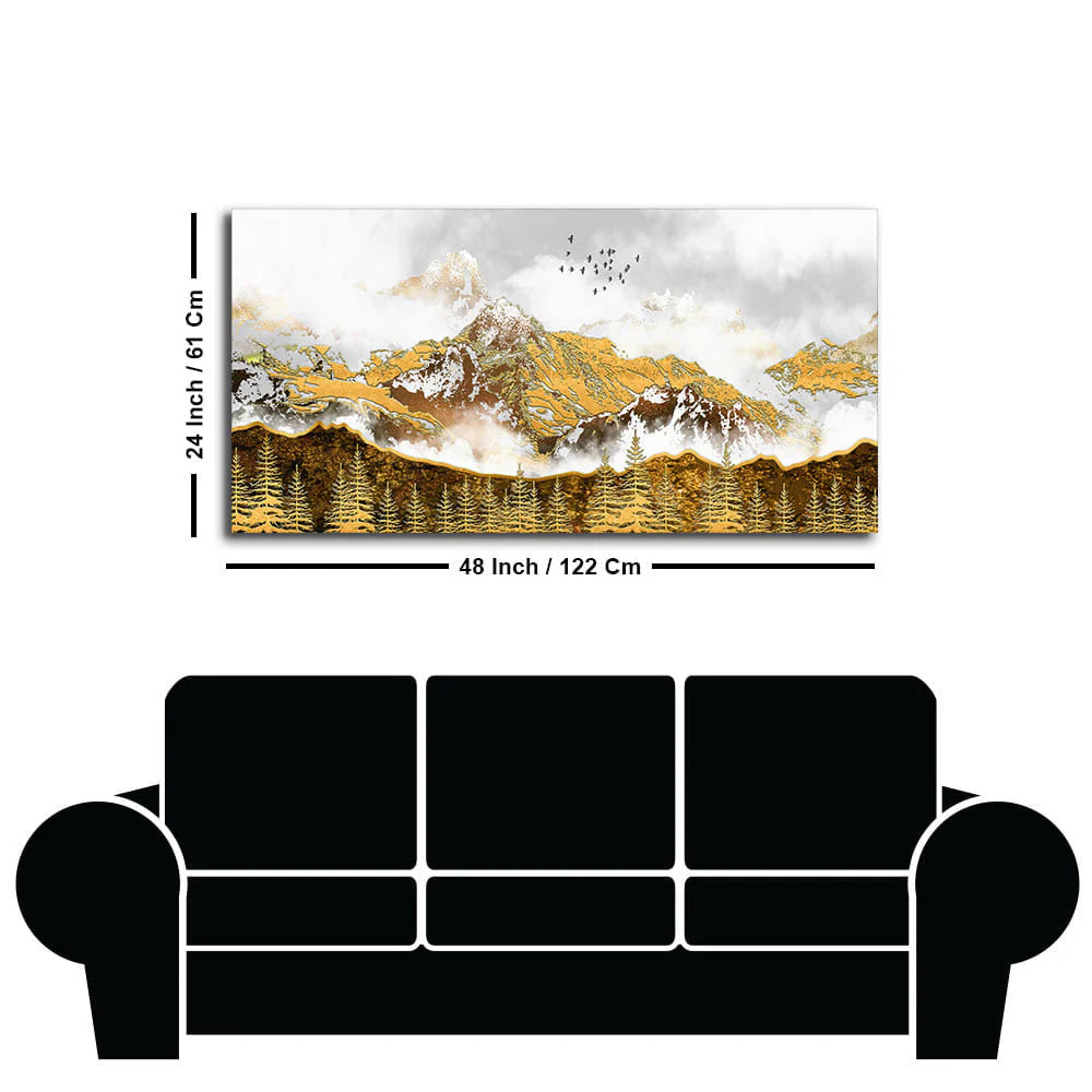 Smoke Cloud Golden Mountain Peak Canvas Wall Painting DECORMANTRA
