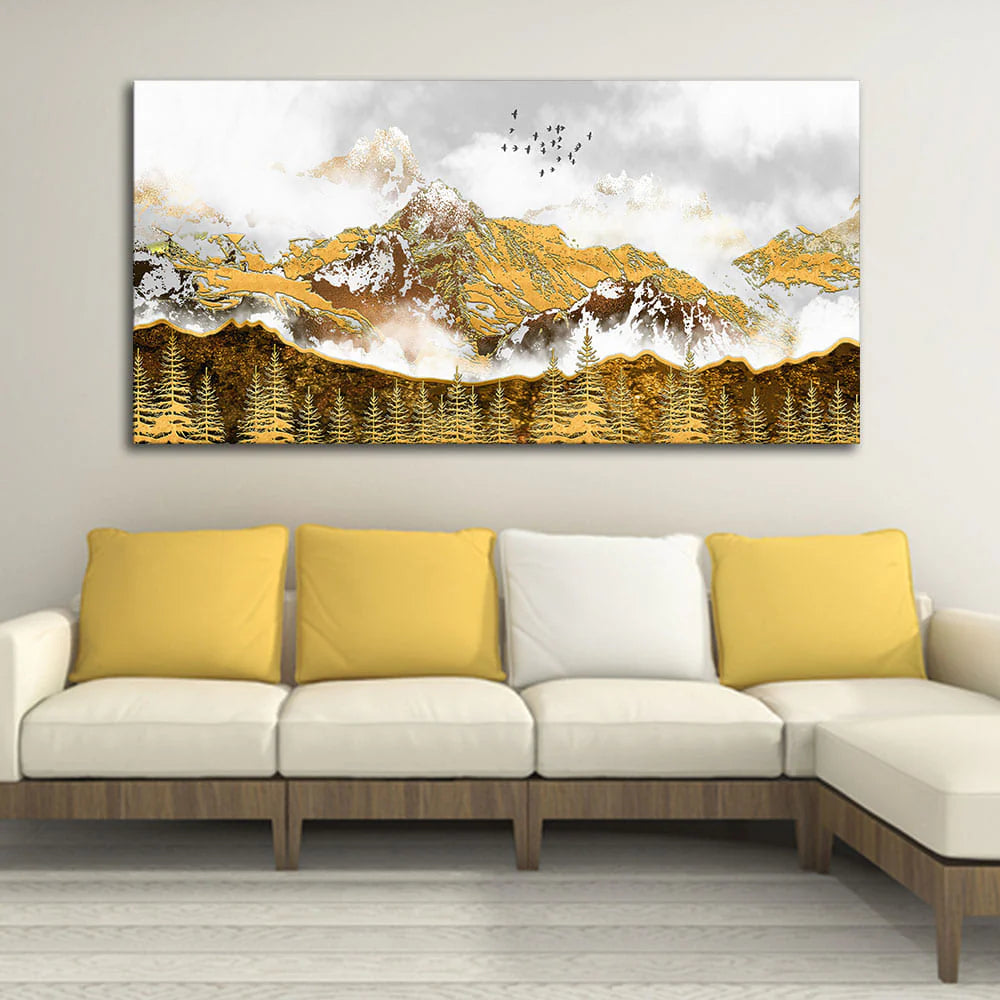 Smoke Cloud Golden Mountain Peak Canvas Wall Painting DECORMANTRA