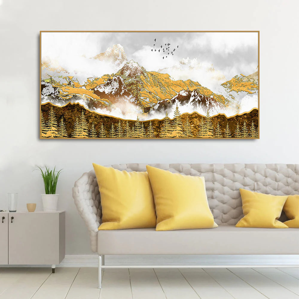 Smoke Cloud Golden Mountain Peak Canvas Wall Painting DECORMANTRA
