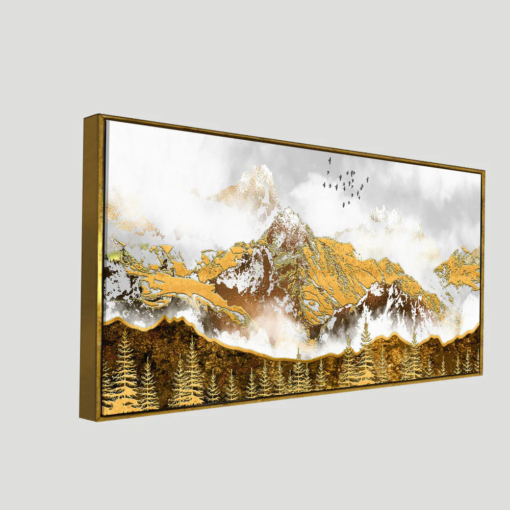 Smoke Cloud Golden Mountain Peak Canvas Wall Painting DECORMANTRA