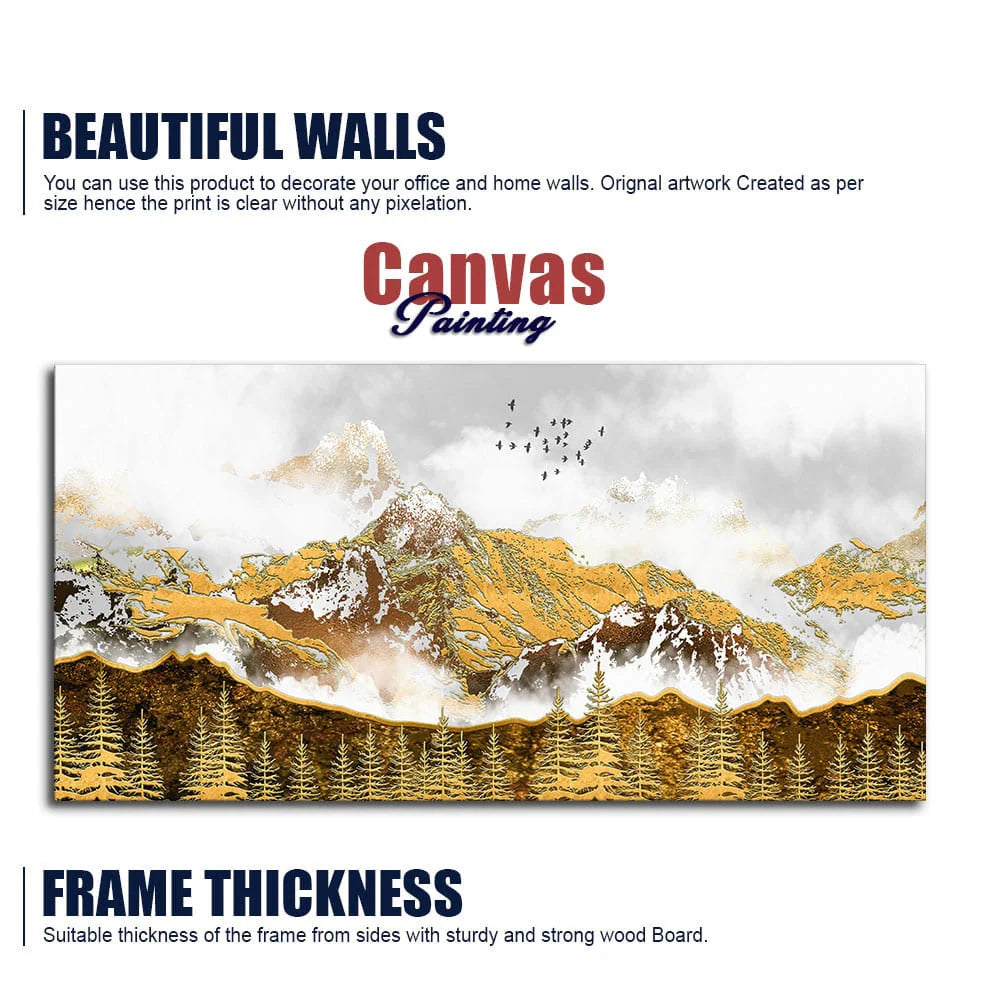 Smoke Cloud Golden Mountain Peak Canvas Wall Painting DECORMANTRA
