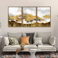 Smoke Cloud Golden Mountain Peak Floating Canvas Wall Painting Set of Three DECORMANTRA