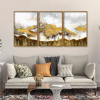 Smoke Cloud Golden Mountain Peak Floating Canvas Wall Painting Set of Three DECORMANTRA
