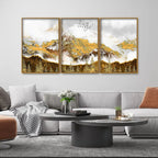 Smoke Cloud Golden Mountain Peak Floating Canvas Wall Painting Set of Three DECORMANTRA