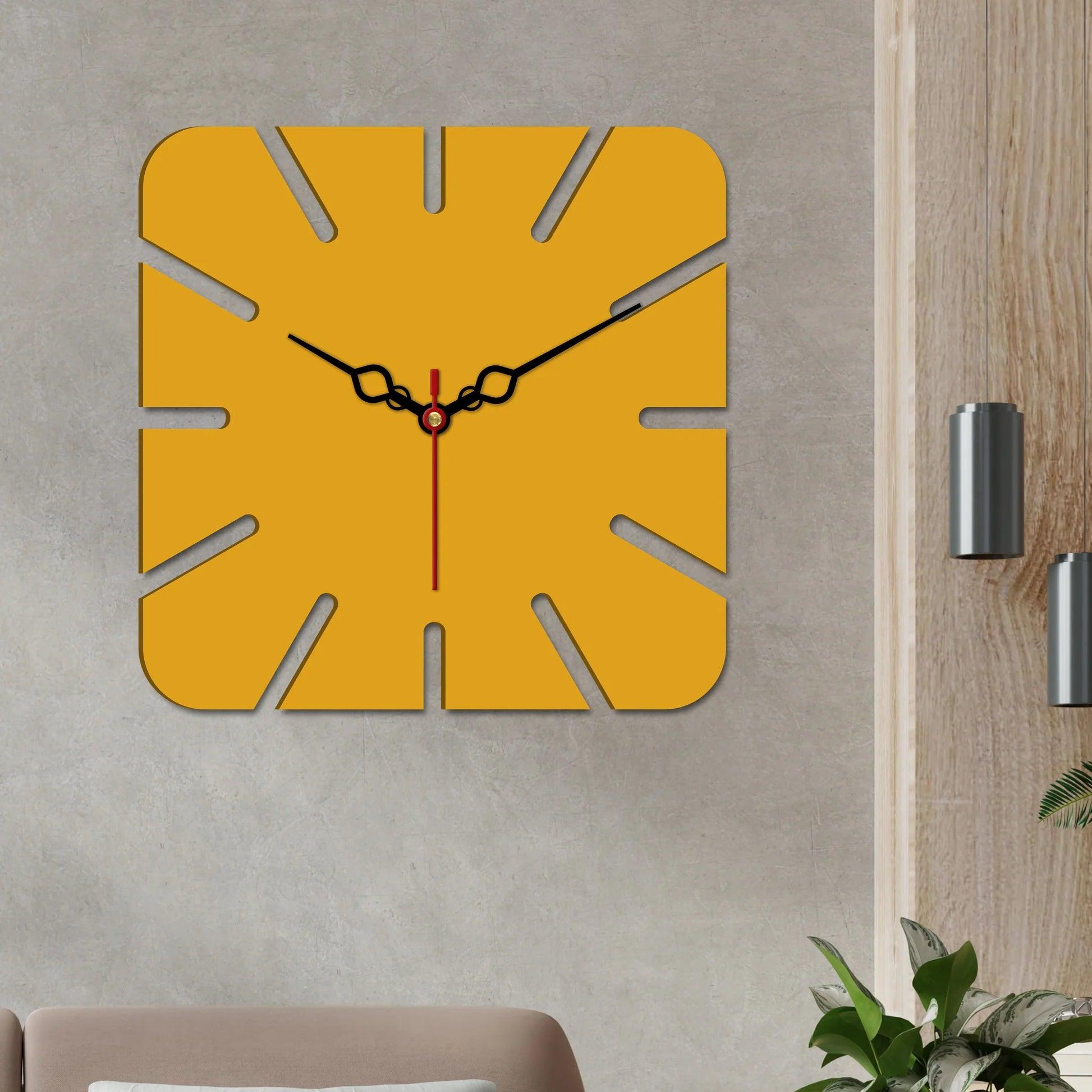 Square Shape Modern Style Wooden Wall Clock - Decor Mantra 