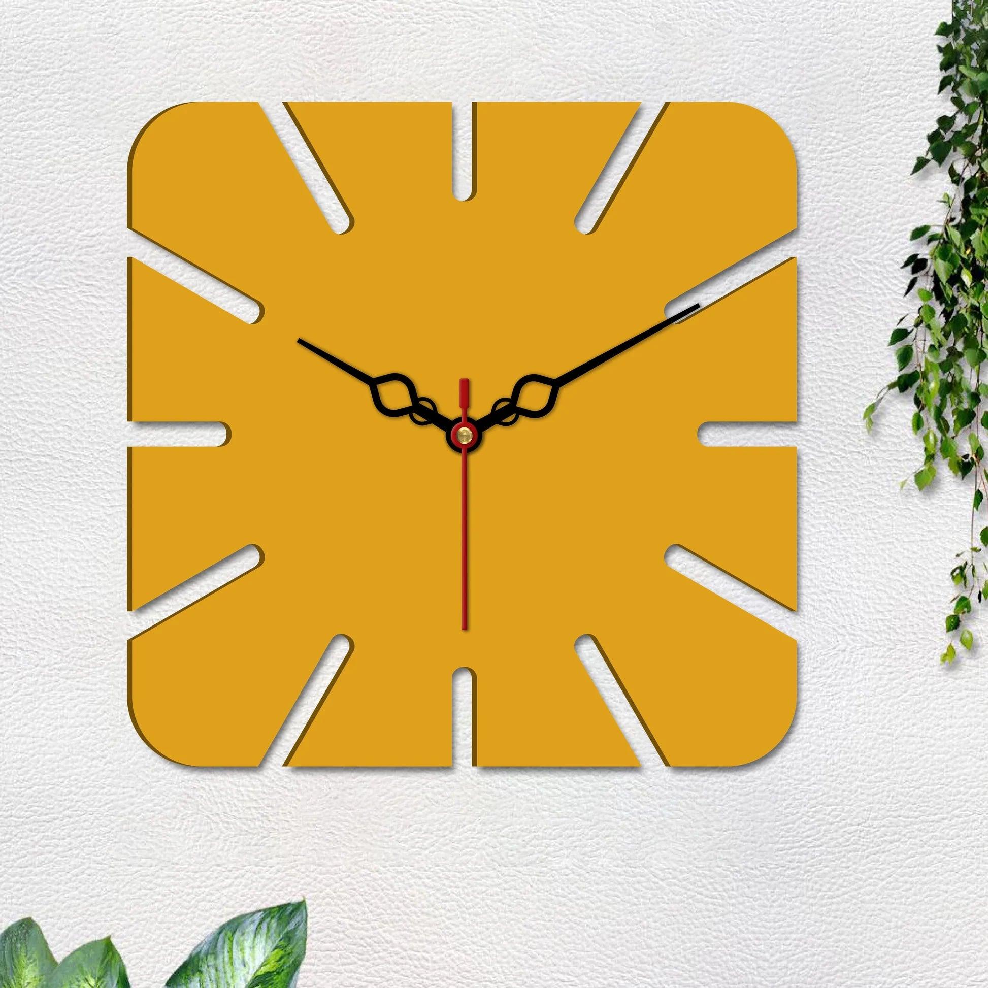 Square Shape Modern Style Wooden Wall Clock - Decor Mantra 