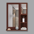 Structured Wooden Bathroom Cabinet Mirror with 4 Spacious Shelves with Solid Brown Finish - Decor Mantra 