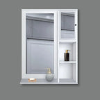 Structured Wooden Bathroom Cabinet Mirror with 4 Spacious Shelves with White Finish - Decor Mantra 