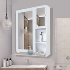 Structured Wooden Bathroom Cabinet Mirror with 4 Spacious Shelves with White Finish - Decor Mantra 