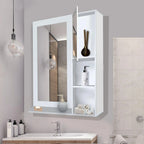 Structured Wooden Bathroom Cabinet Mirror with 4 Spacious Shelves with White Finish - Decor Mantra 