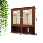 Sturdy Wooden Bathroom Storage Cabinet with Mirrors & 4 Spacious Shelves with Solid Brown Finish - Decor Mantra 