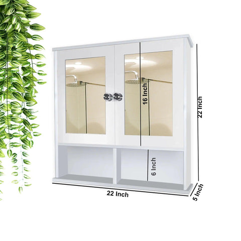Sturdy Wooden Bathroom Storage Cabinet with Mirrors & 4 Spacious Shelves with White Finish - Decor Mantra 