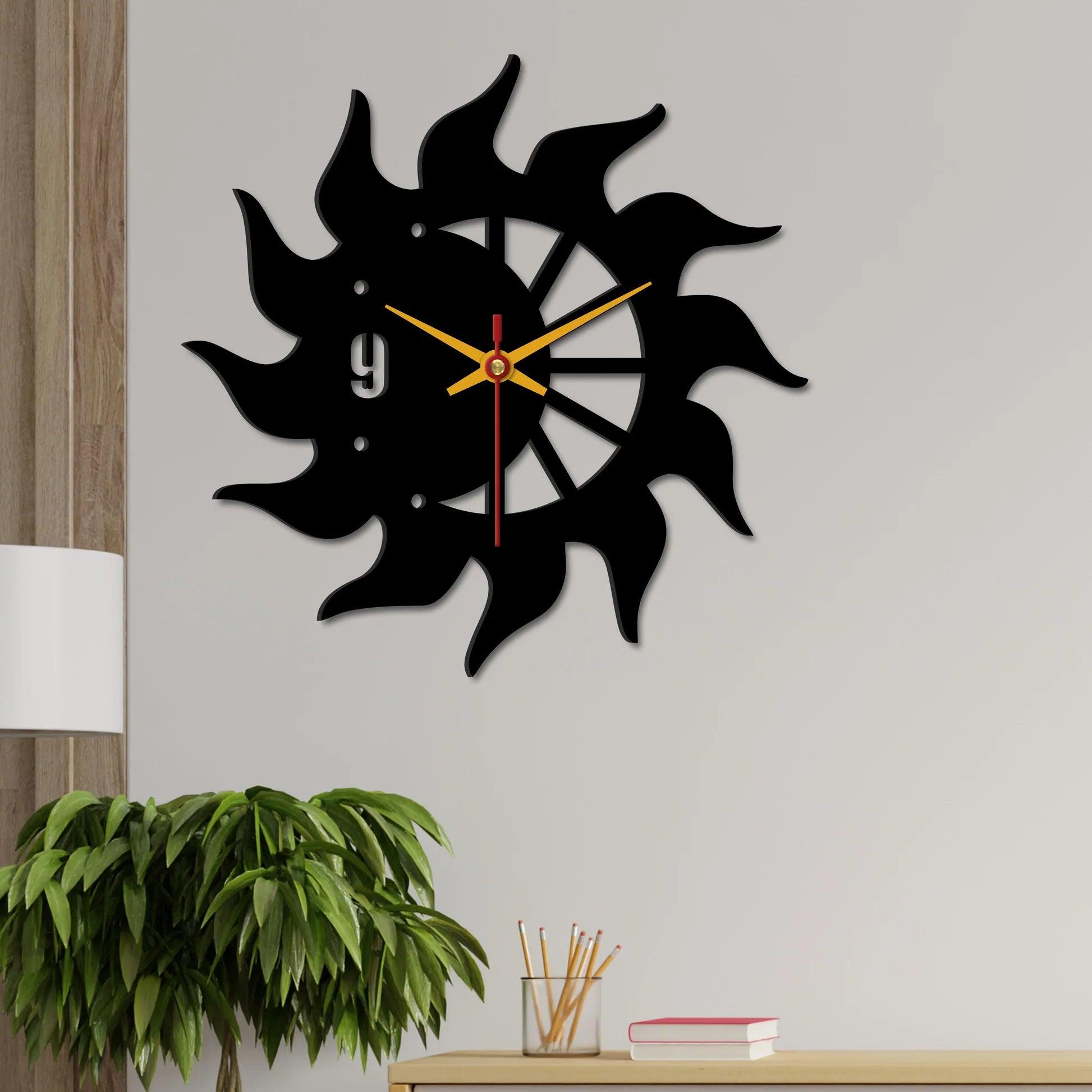 Sun Flames Wooden Wall Clock - Decor Mantra 