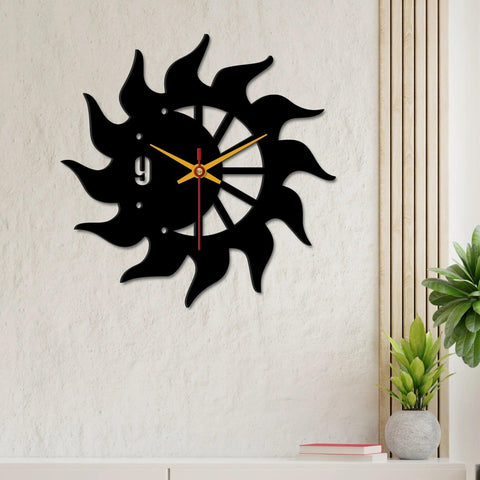 Sun Flames Wooden Wall Clock - Decor Mantra 