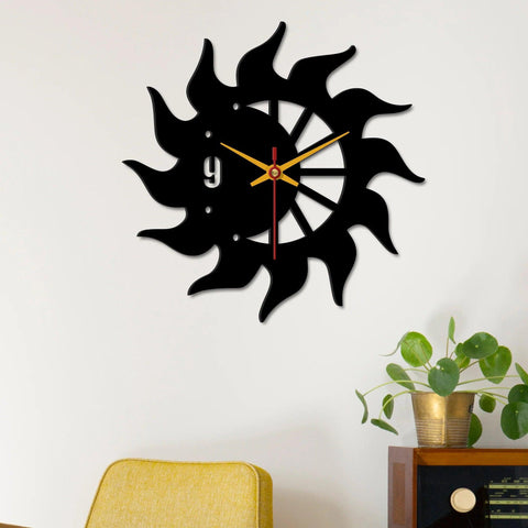 Sun Flames Wooden Wall Clock - Decor Mantra 