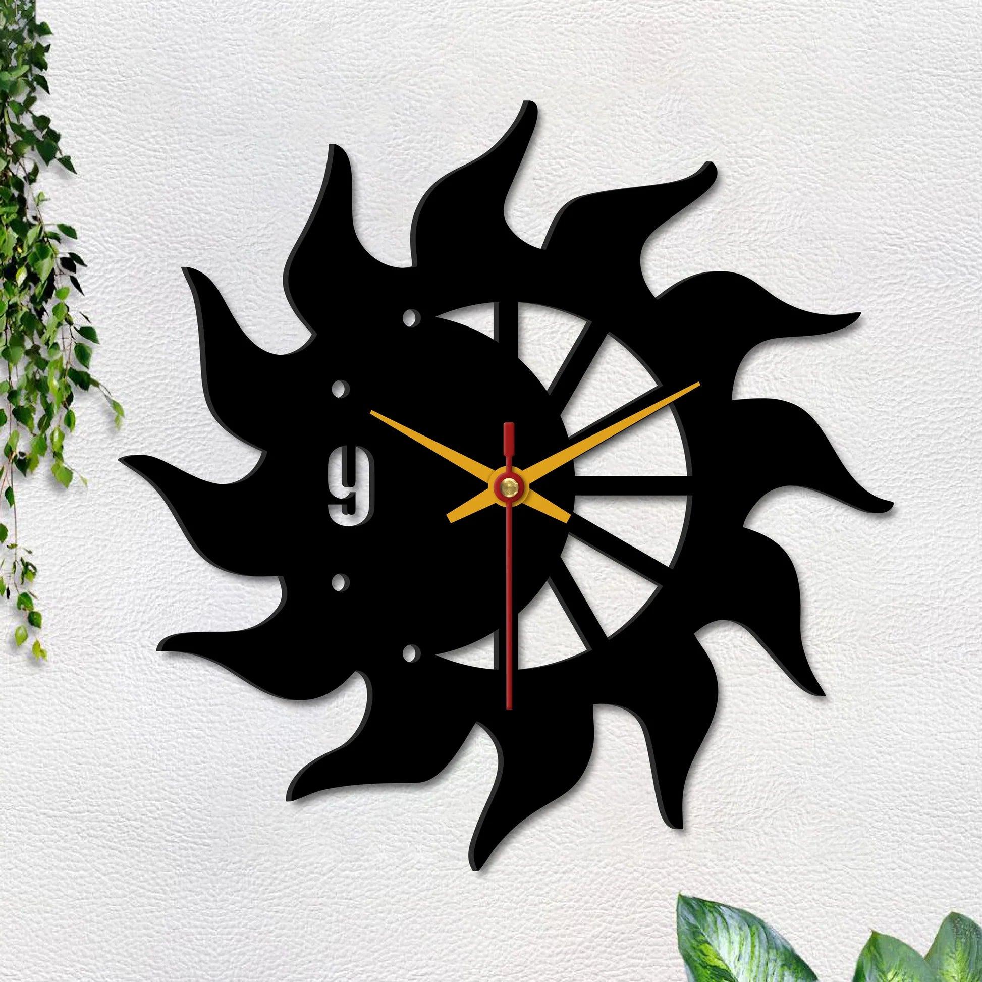Sun Flames Wooden Wall Clock - Decor Mantra 