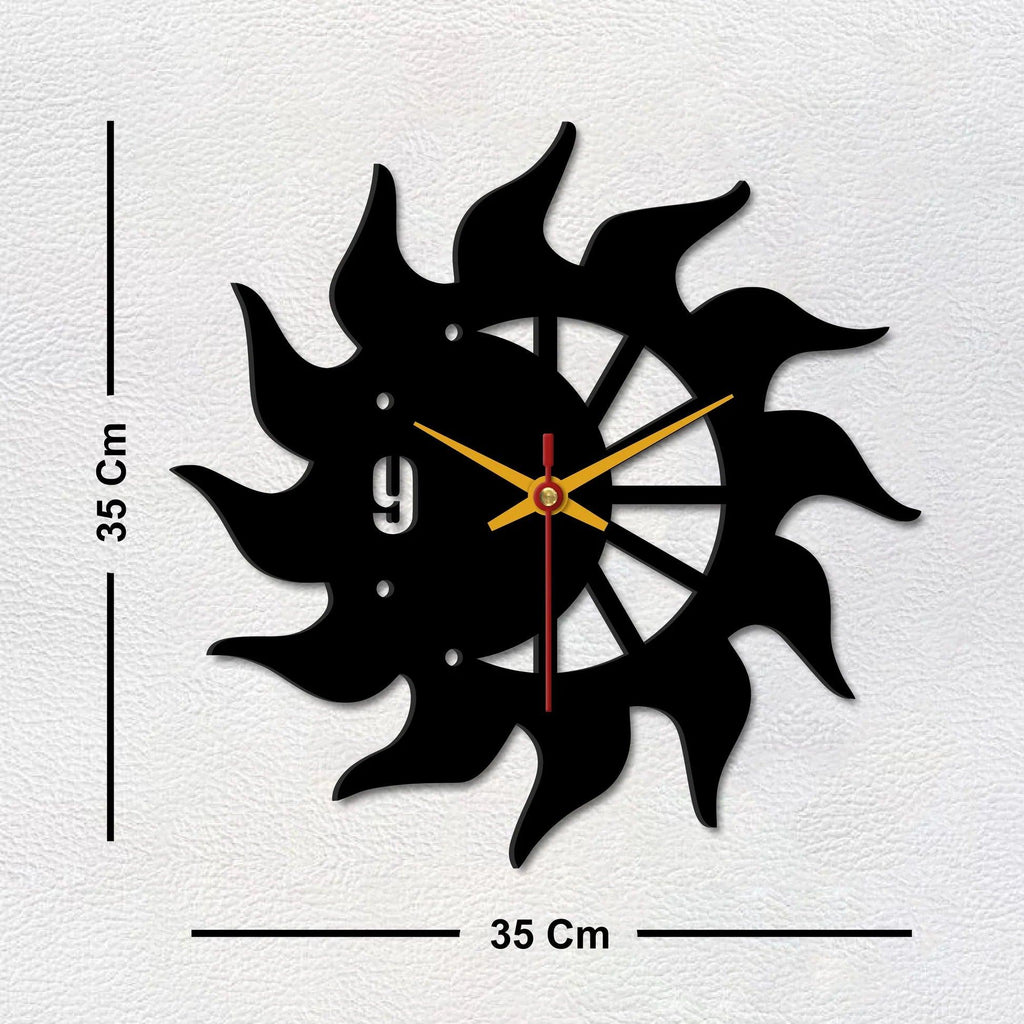 Sun Flames Wooden Wall Clock - Decor Mantra 