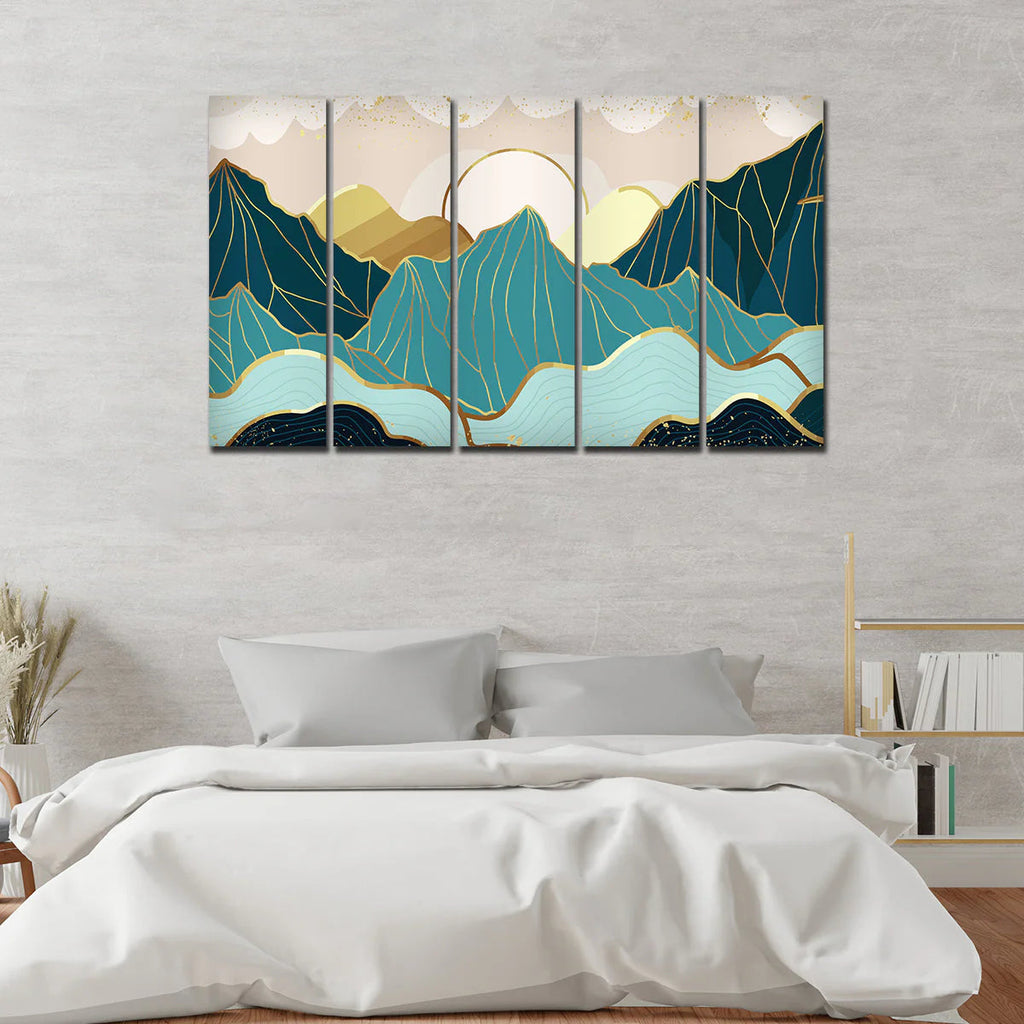 Sunrise Abstract Mountains 5 Pieces Premium Wall Painting DECORMANTRA