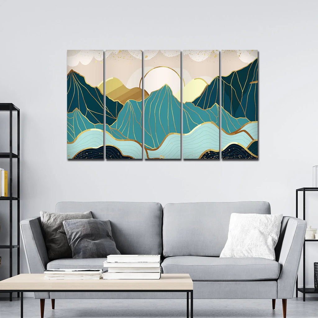 Sunrise Abstract Mountains 5 Pieces Premium Wall Painting DECORMANTRA