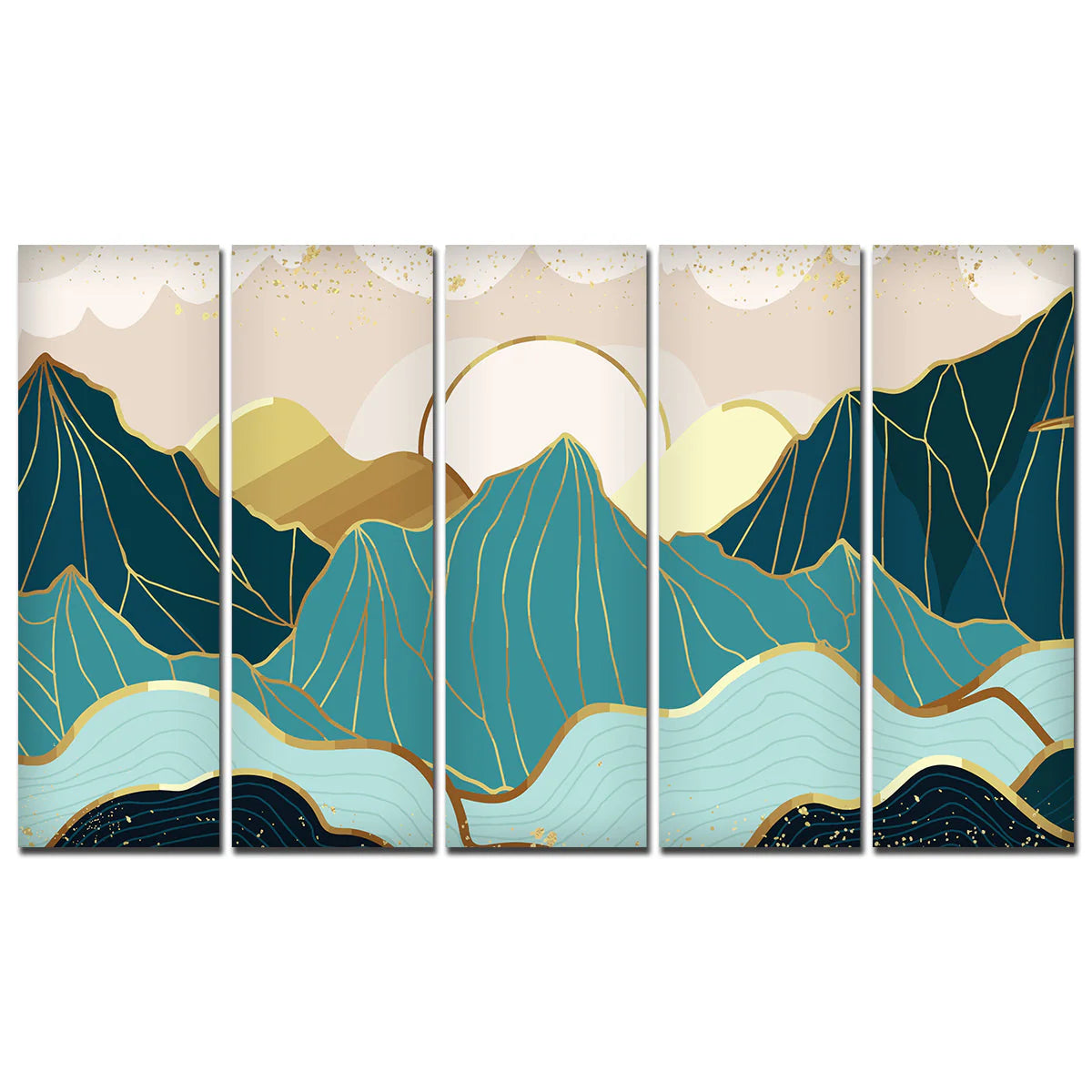 Sunrise Abstract Mountains 5 Pieces Premium Wall Painting DECORMANTRA