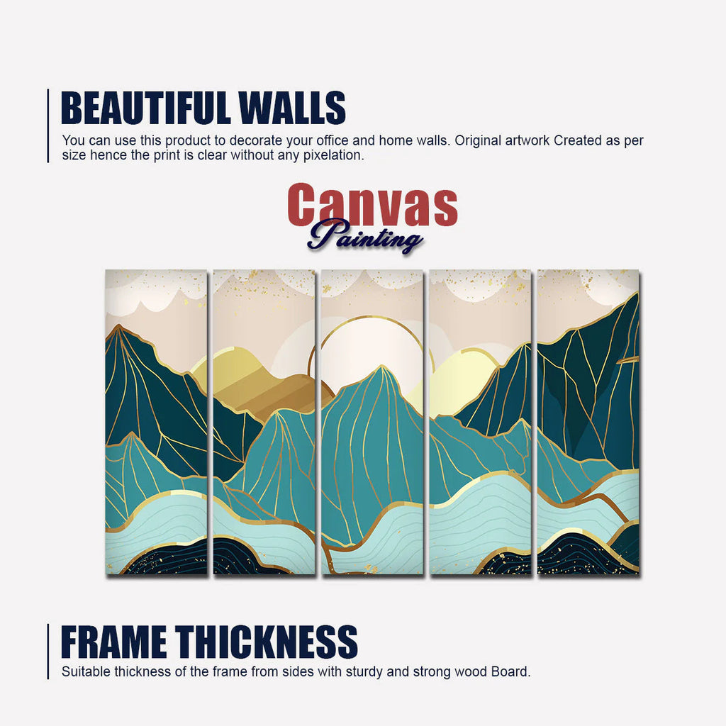 Sunrise Abstract Mountains 5 Pieces Premium Wall Painting DECORMANTRA