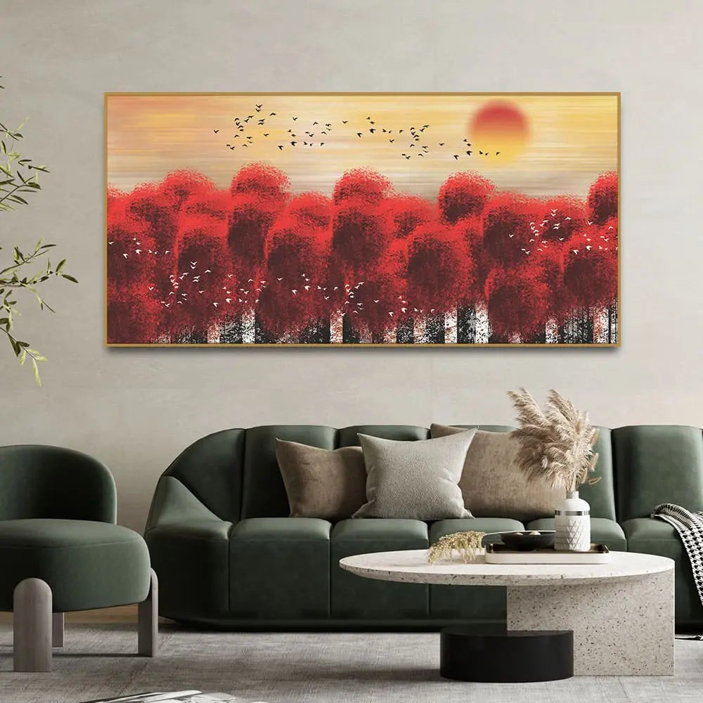 Sunset With Red Tree Premium Canvas Wall Painting DECORMANTRA