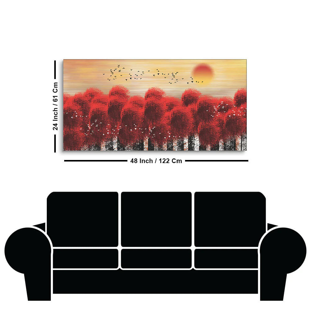 Sunset With Red Tree Premium Canvas Wall Painting DECORMANTRA