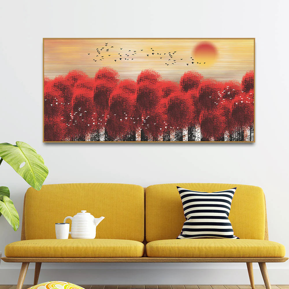 Sunset With Red Tree Premium Canvas Wall Painting DECORMANTRA