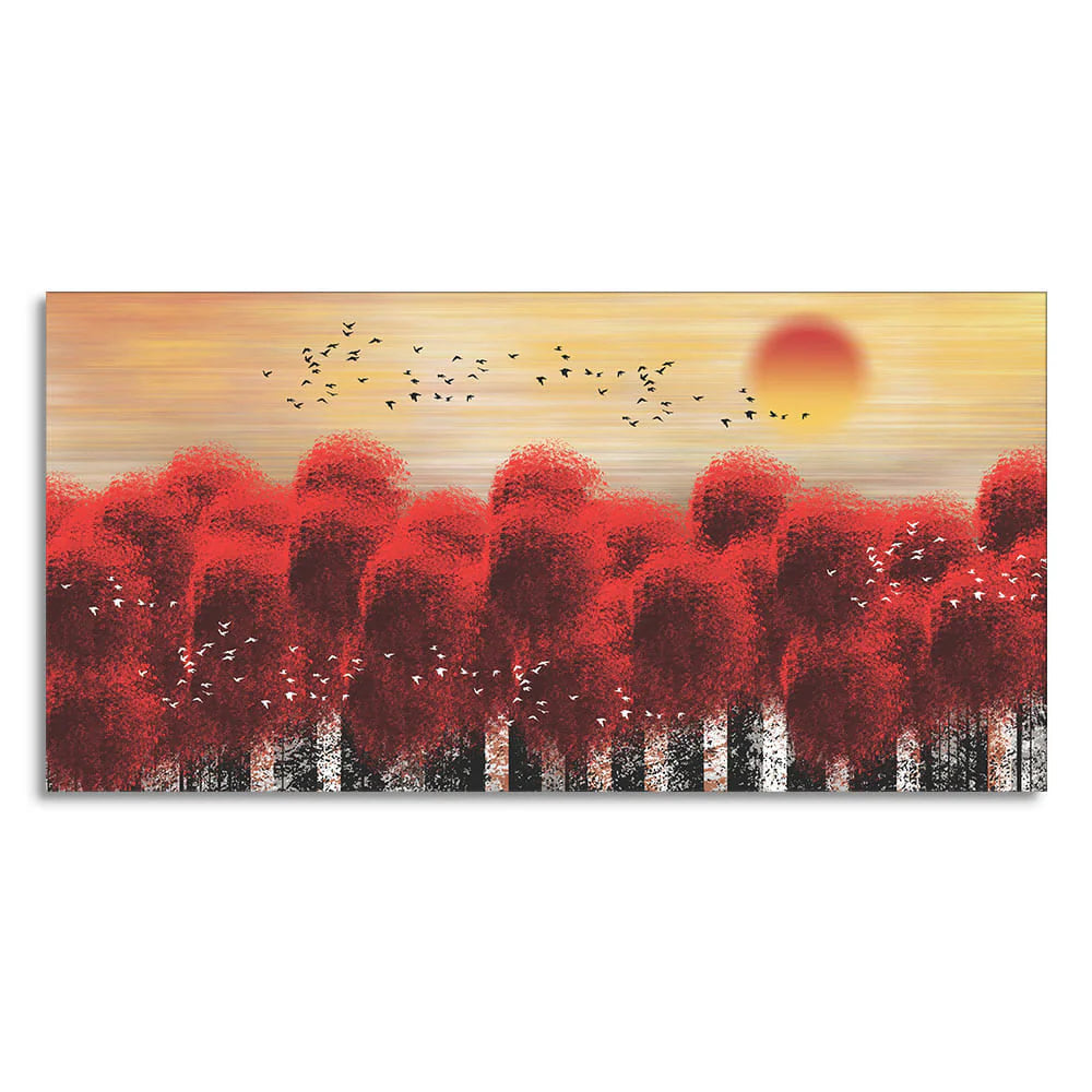 Sunset With Red Tree Premium Canvas Wall Painting DECORMANTRA