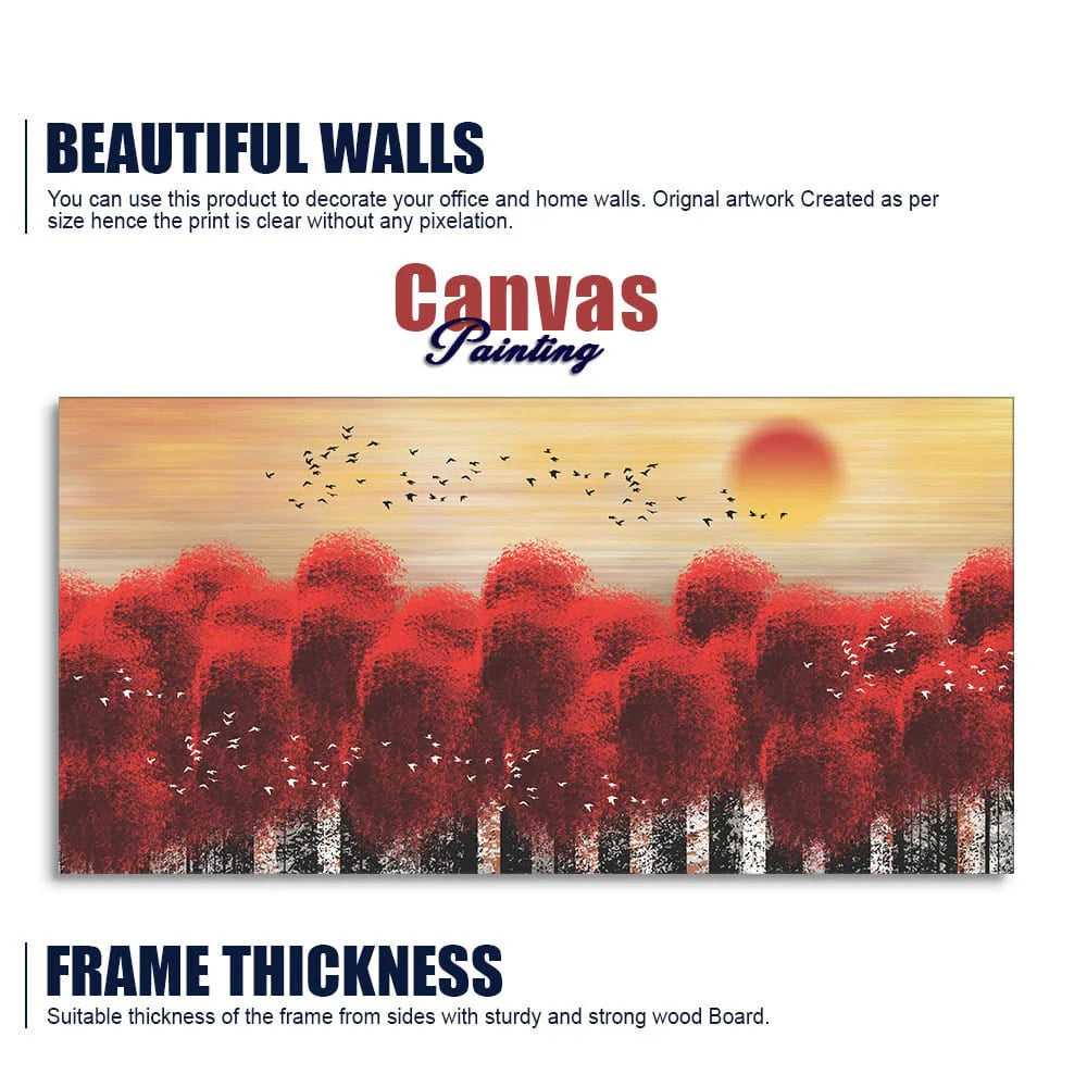Sunset With Red Tree Premium Canvas Wall Painting DECORMANTRA