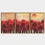 Sunset with Red Tree Premium Floating Canvas Wall Painting Set of Three Decor Mantra