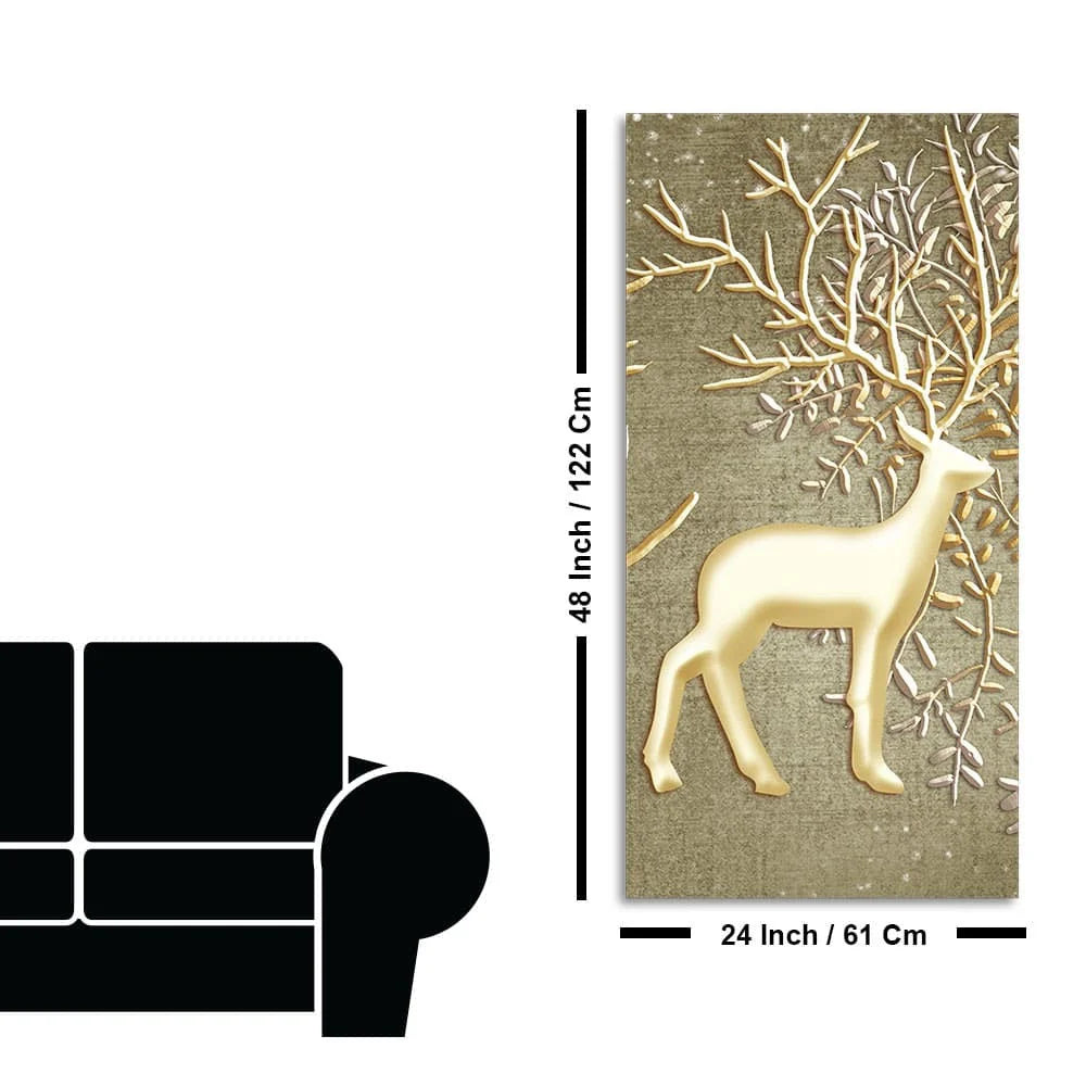 Swamp Deer in Forest Premium Canvas Wall Painting DECORMANTRA