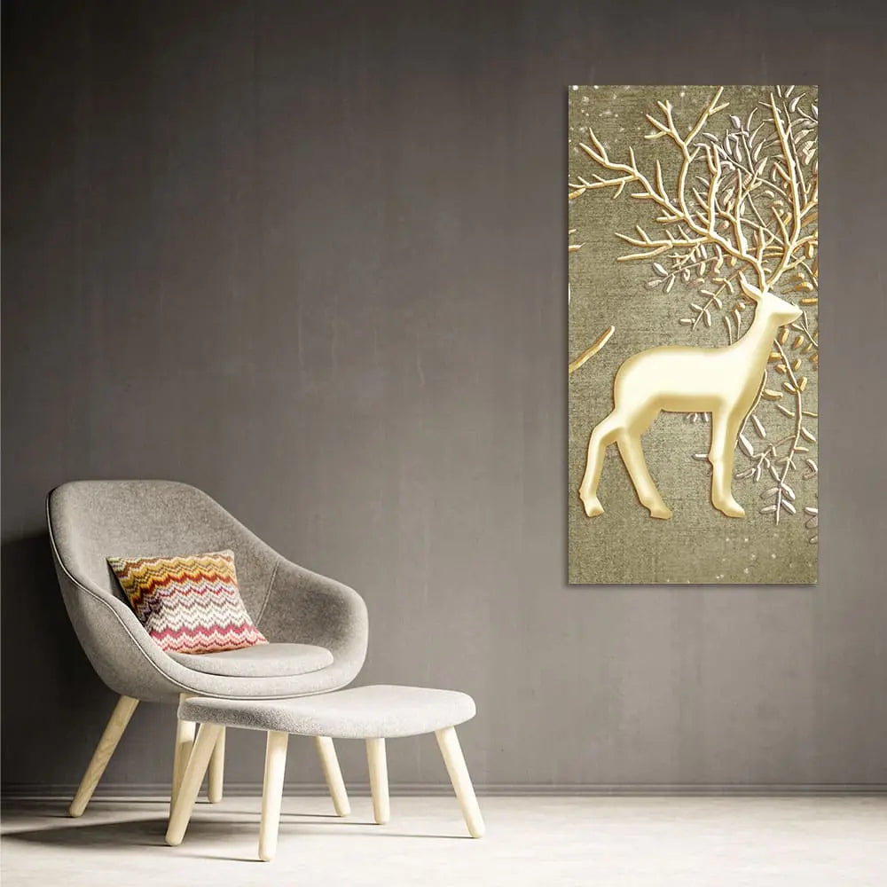 Swamp Deer in Forest Premium Canvas Wall Painting DECORMANTRA