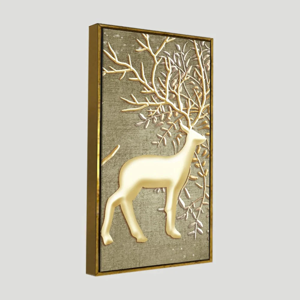 Swamp Deer in Forest Premium Canvas Wall Painting DECORMANTRA