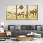 Swamp Deer in Forest Premium Floating Canvas Wall Painting Set of Three Decor Mantra