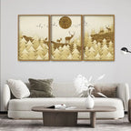 Swamp Deer in Forest Premium Floating Canvas Wall Painting Set of Three DECORMANTRA