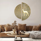 Swamp Deer in Forest Semi Circle Frames Set Of 2 Decor Mantra