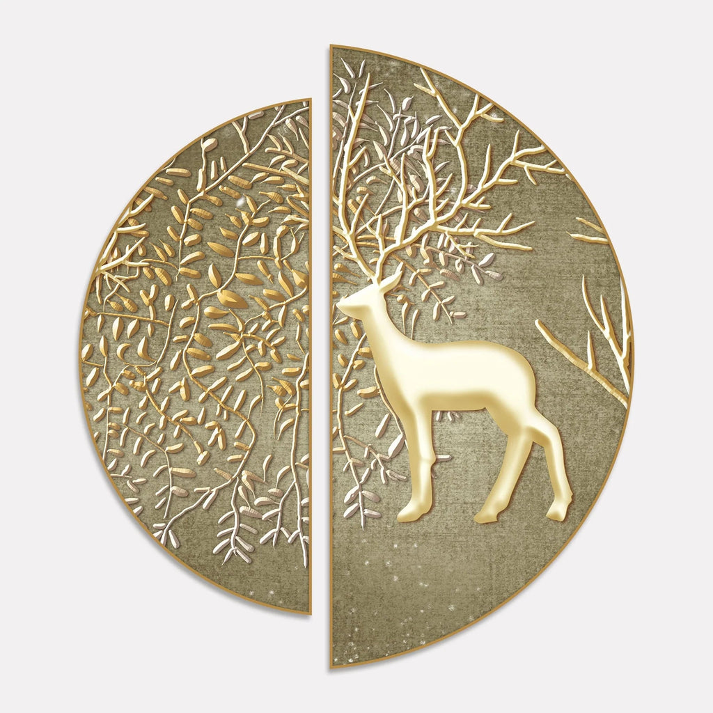 Swamp Deer in Forest Semi Circle Frames Set Of 2 Decor Mantra