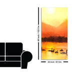 Swans in Lake at Sunset Canvas Wall Painting DECORMANTRA