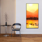 Swans in Lake at Sunset Canvas Wall Painting DECORMANTRA