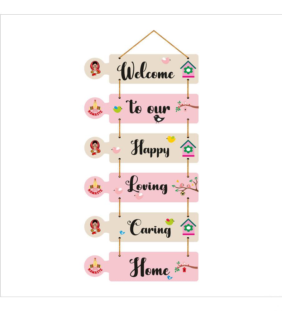 Welcome Home Quote Decorative Wall Art MDF Wooden Wall Hanger for Living Room | Bedroom | Gifts | Decor Hanging Ornaments | Modern Decoration (WH_6601N), Set of 6 - Decor Mantra 