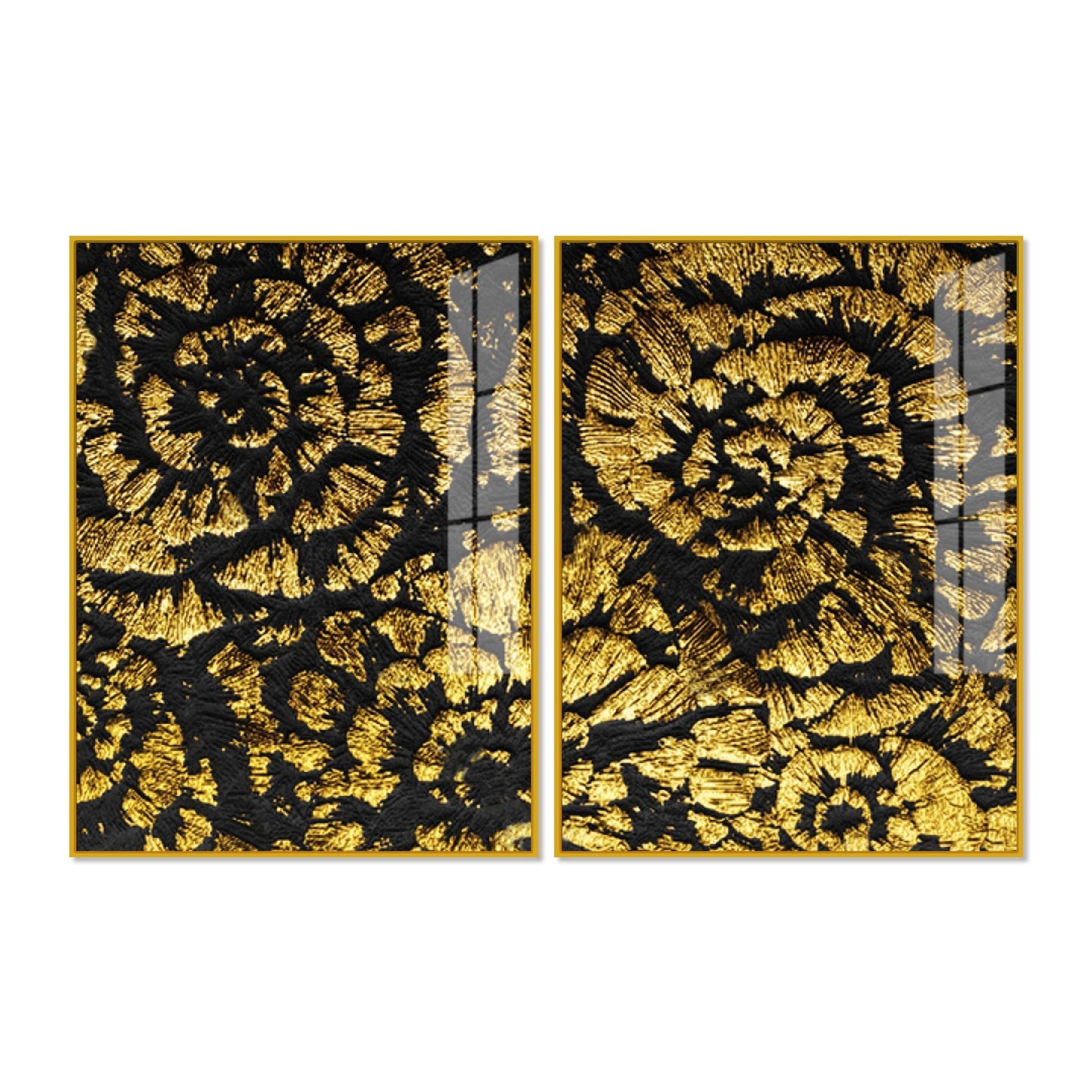 Luxurious Abstract Golden Textural Art Acrylic Floating Wall Painting Set Of 2 - Decor Mantra 