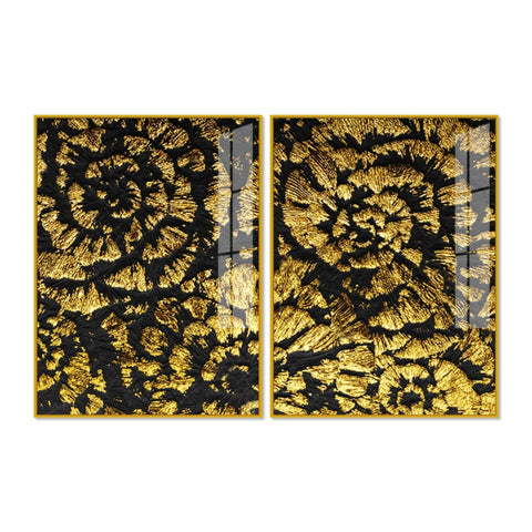Luxurious Abstract Golden Textural Art Acrylic Floating Wall Painting Set Of 2 - Decor Mantra 