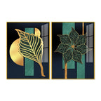 Detailed Leaves Pattern Acrylic Floating Wall Painting Set of 2 - Decor Mantra 
