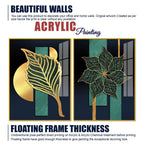 Golden Line Leaves Acrylic Floating Wall Painting Set of 2 - Decor Mantra 