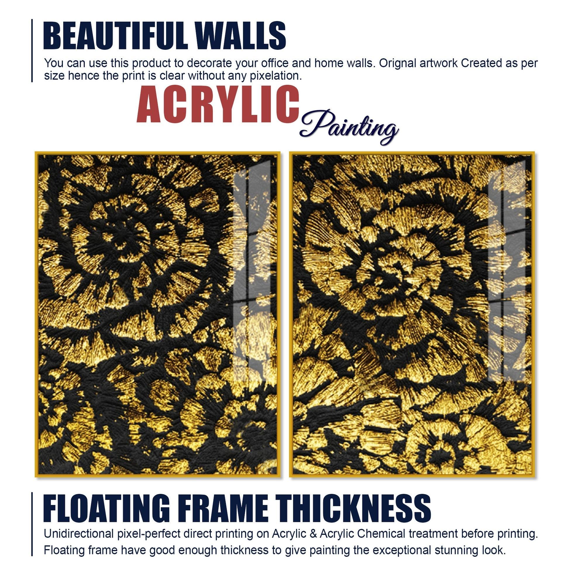 Luxurious Abstract Golden Textural Art Acrylic Floating Wall Painting Set Of 2 - Decor Mantra 