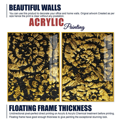 Luxurious Abstract Golden Textural Art Acrylic Floating Wall Painting Set Of 2 - Decor Mantra 