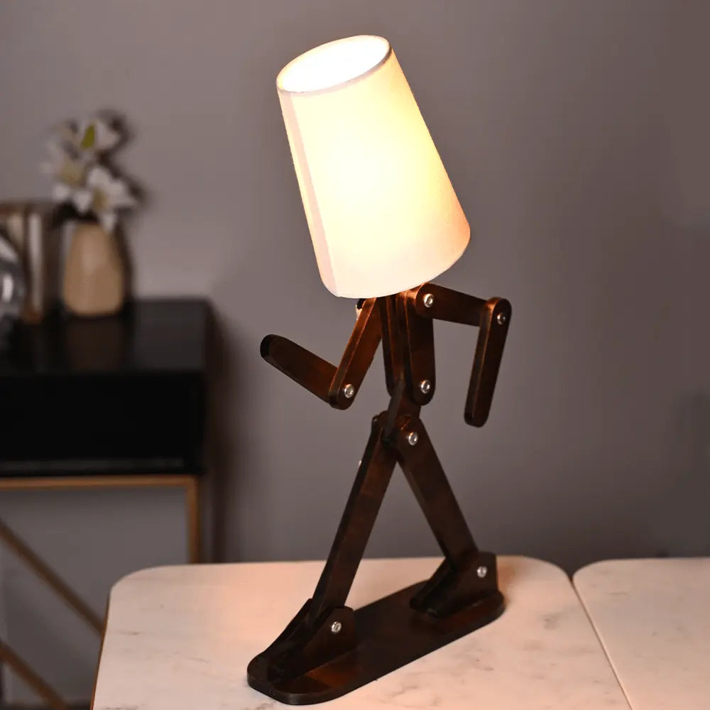 Wooden Walking Figurine Modern Artistic Table Night Lamp for Home Decor - Decor Mantra 
