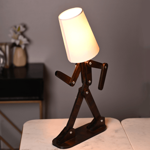 Wooden Walking Figurine Modern Artistic Table Night Lamp for Home Decor - Decor Mantra 