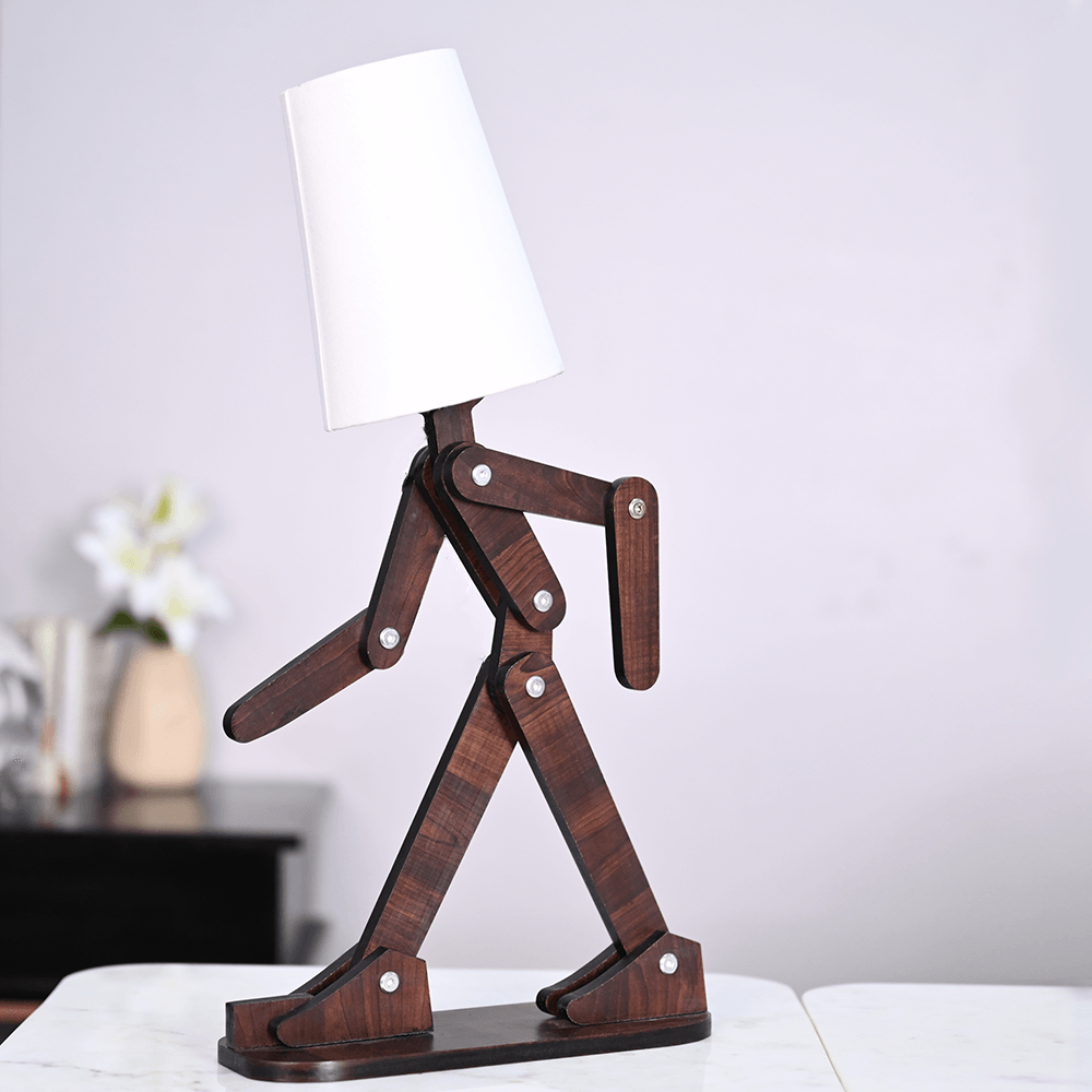 Wooden Walking Figurine Modern Artistic Table Night Lamp for Home Decor - Decor Mantra 